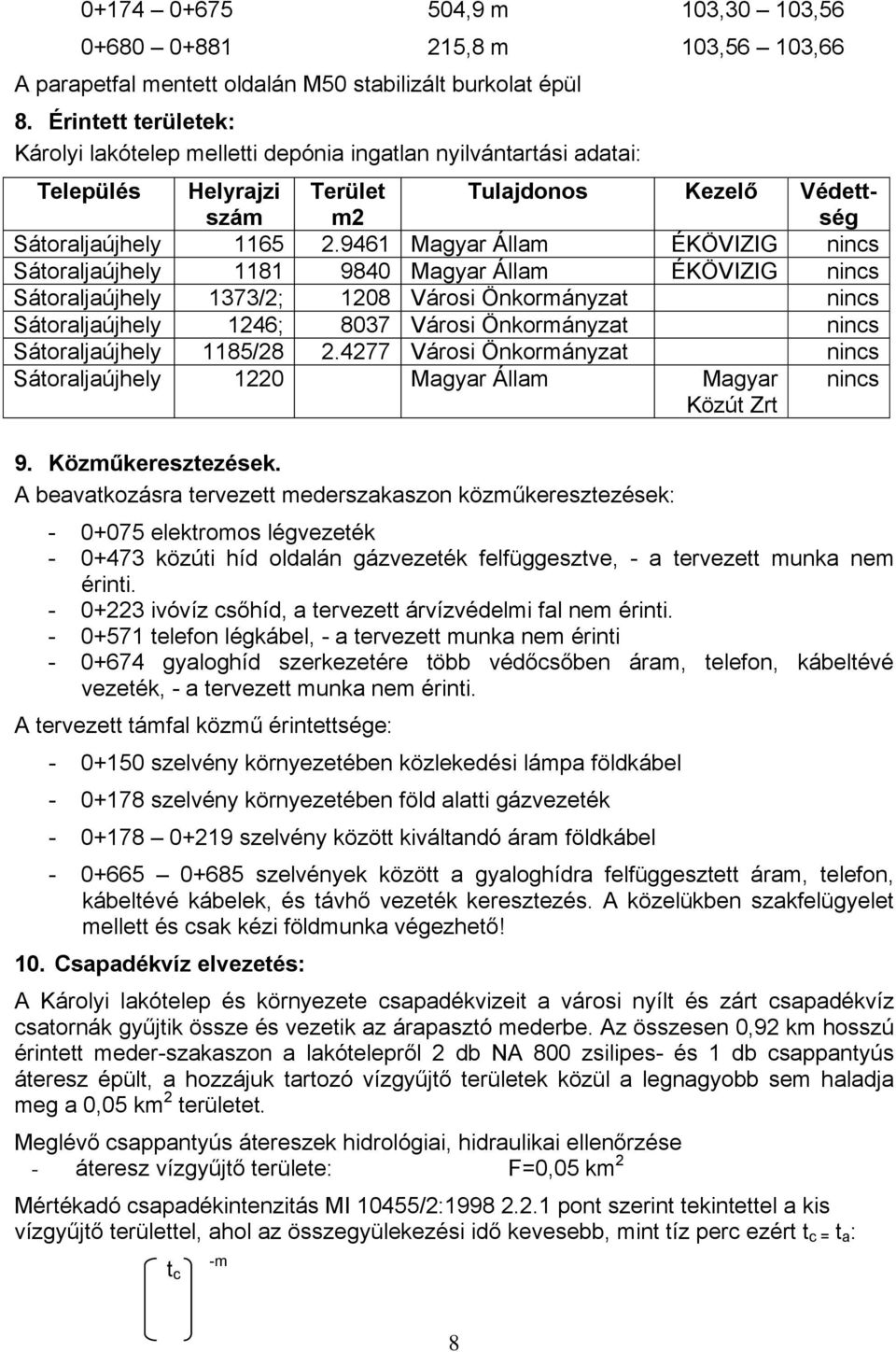 9461 Magyar Állam ÉKÖVIZIG nincs Sátoraljaújhely 1181 9840 Magyar Állam ÉKÖVIZIG nincs Sátoraljaújhely 1373/2; 1208 Városi Önkormányzat nincs Sátoraljaújhely 1246; 8037 Városi Önkormányzat nincs