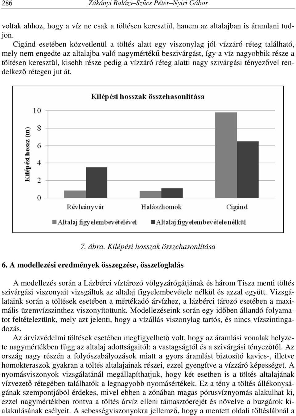 kisebb része pedig a vízzáró réteg alatti nagy szivárgási tényezővel rendelkező rétegen jut át. 7. ábra. Kilépési hosszak összehasonlítása 6.