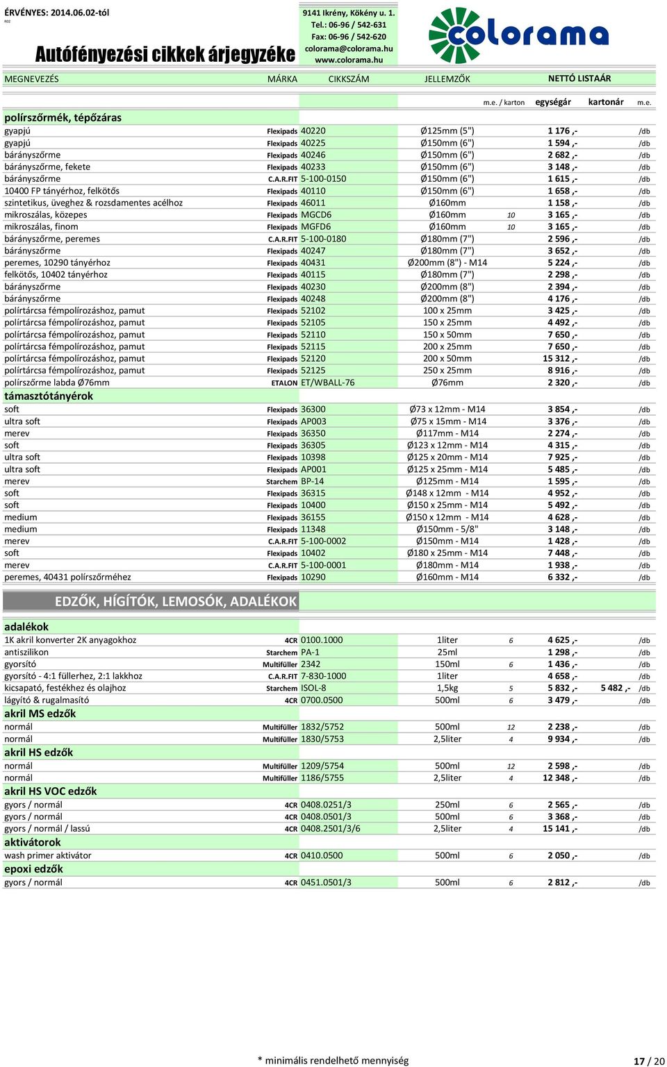 FIT 5-100-0150 Ø150mm (6") 1 615,- /db 10400 FP tányérhoz, felkötős Flexipads 40110 Ø150mm (6") 1 658,- /db szintetikus, üveghez & rozsdamentes acélhoz Flexipads 46011 Ø160mm 1 158,- /db mikroszálas,