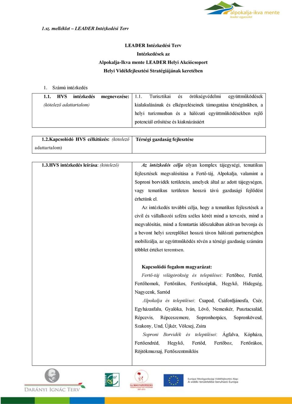 kiaknázásáért 1.2.Kapcsolódó HVS célkitűzés: (kötelező adattartalom) Térségi gazdaság fejlesztése 1.3.