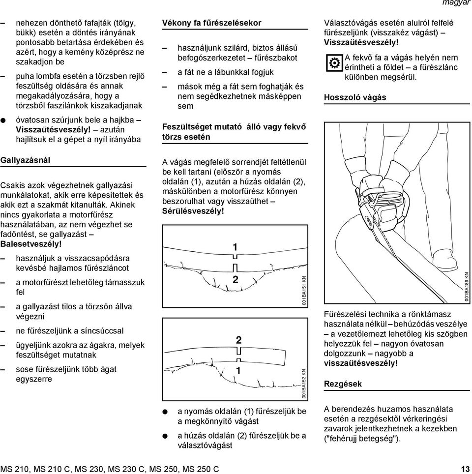 azután hajlítsuk el a gépet a nyíl irányába Gallyazásnál Csakis azok végezhetnek gallyazási munkálatokat, akik erre képesítettek és akik ezt a szakmát kitanulták.