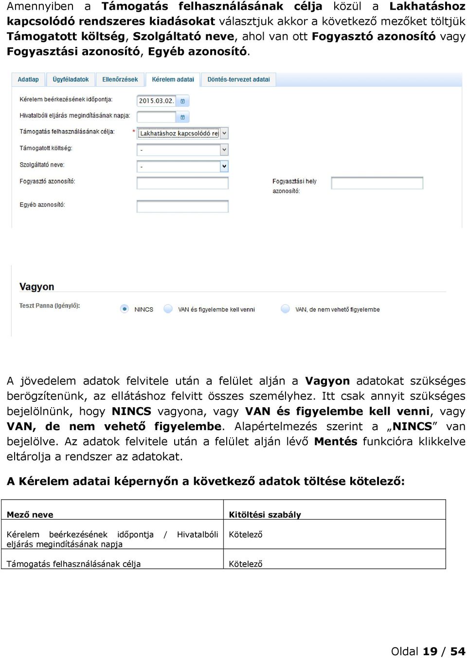 Itt csak annyit szükséges bejelölnünk, hogy NINCS vagyona, vagy VAN és figyelembe kell venni, vagy VAN, de nem vehető figyelembe. Alapértelmezés szerint a NINCS van bejelölve.