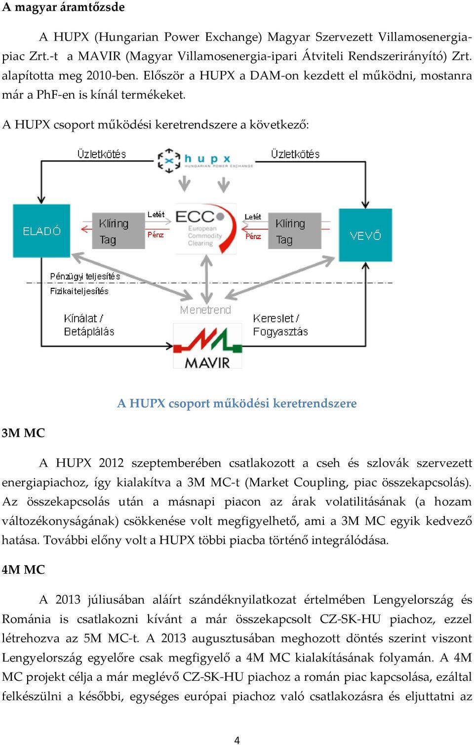 A HUPX csoport működési keretrendszere a következő: A HUPX csoport működési keretrendszere 3M MC A HUPX 2012 szeptemberében csatlakozott a cseh és szlovák szervezett energiapiachoz, így kialakítva a