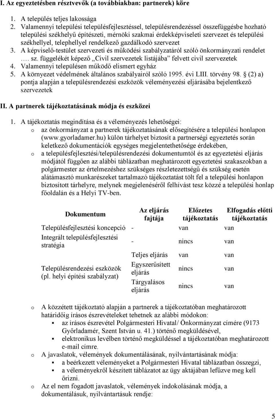 telephellyel rendelkező gazdálkodó szervezet 3. A képviselő-testület szervezeti és működési szabályzatáról szóló önkormányzati rendelet. sz. függelékét képező Civil szervezetek listájába felvett civil szervezetek 4.