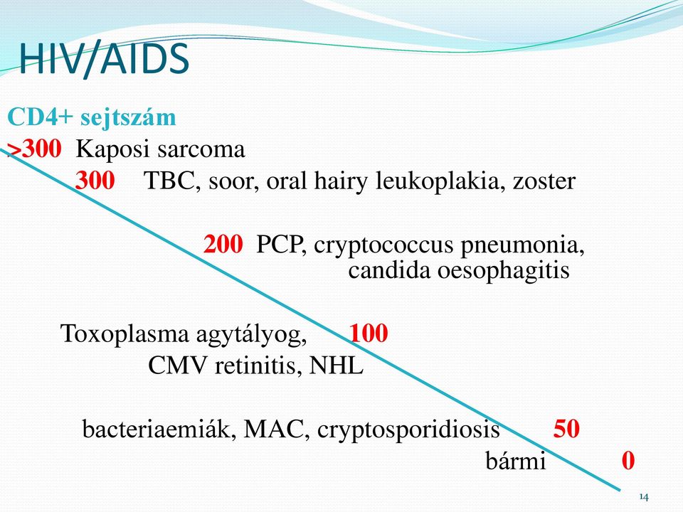 pneumonia, candida oesophagitis Toxoplasma agytályog, 100