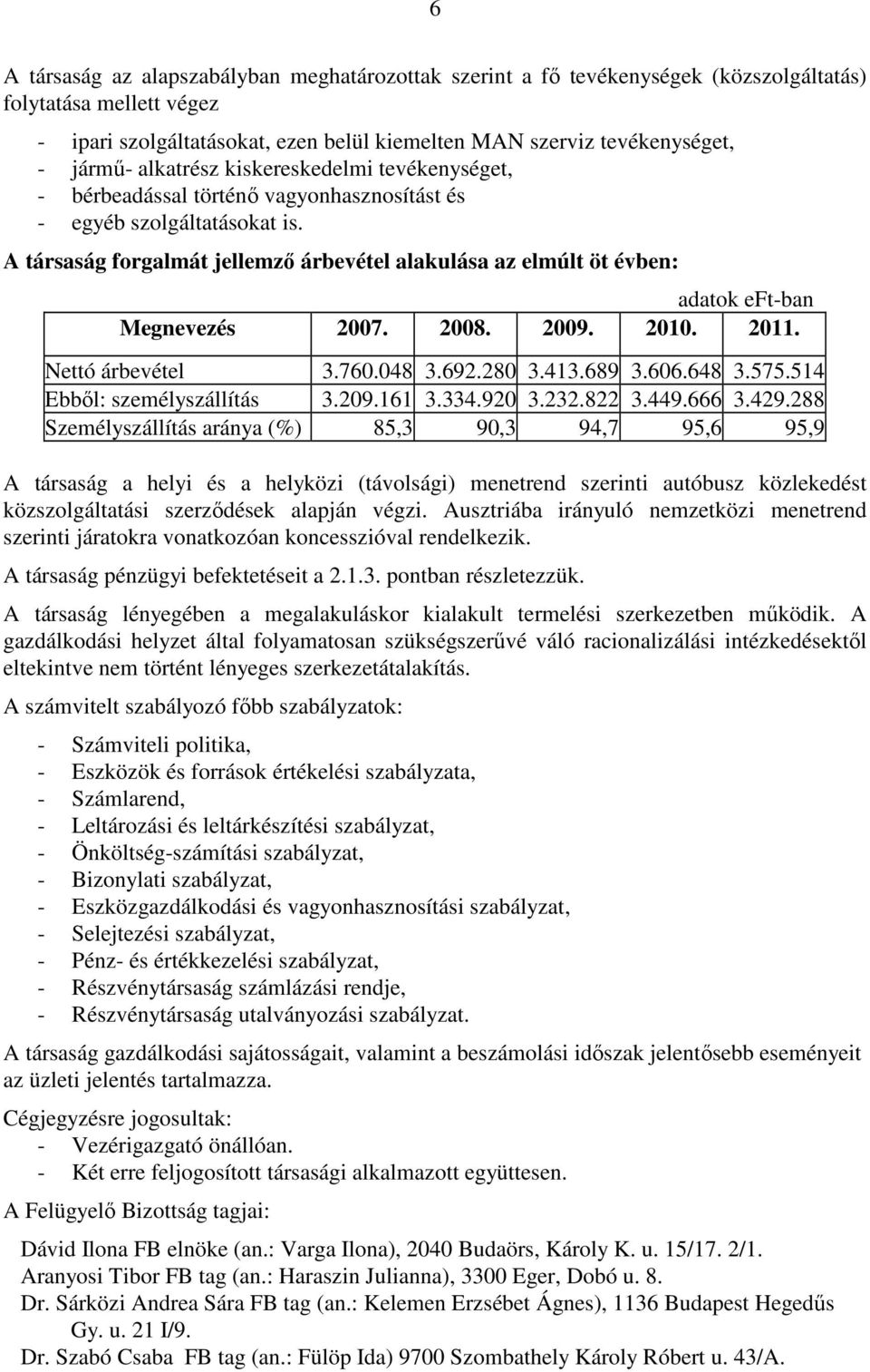 A társaság forgalmát jellemzı árbevétel alakulása az elmúlt öt évben: adatok eft-ban Megnevezés 2007. 2008. 2009. 2010. 2011. Nettó árbevétel 3.760.048 3.692.280 3.413.689 3.606.648 3.575.