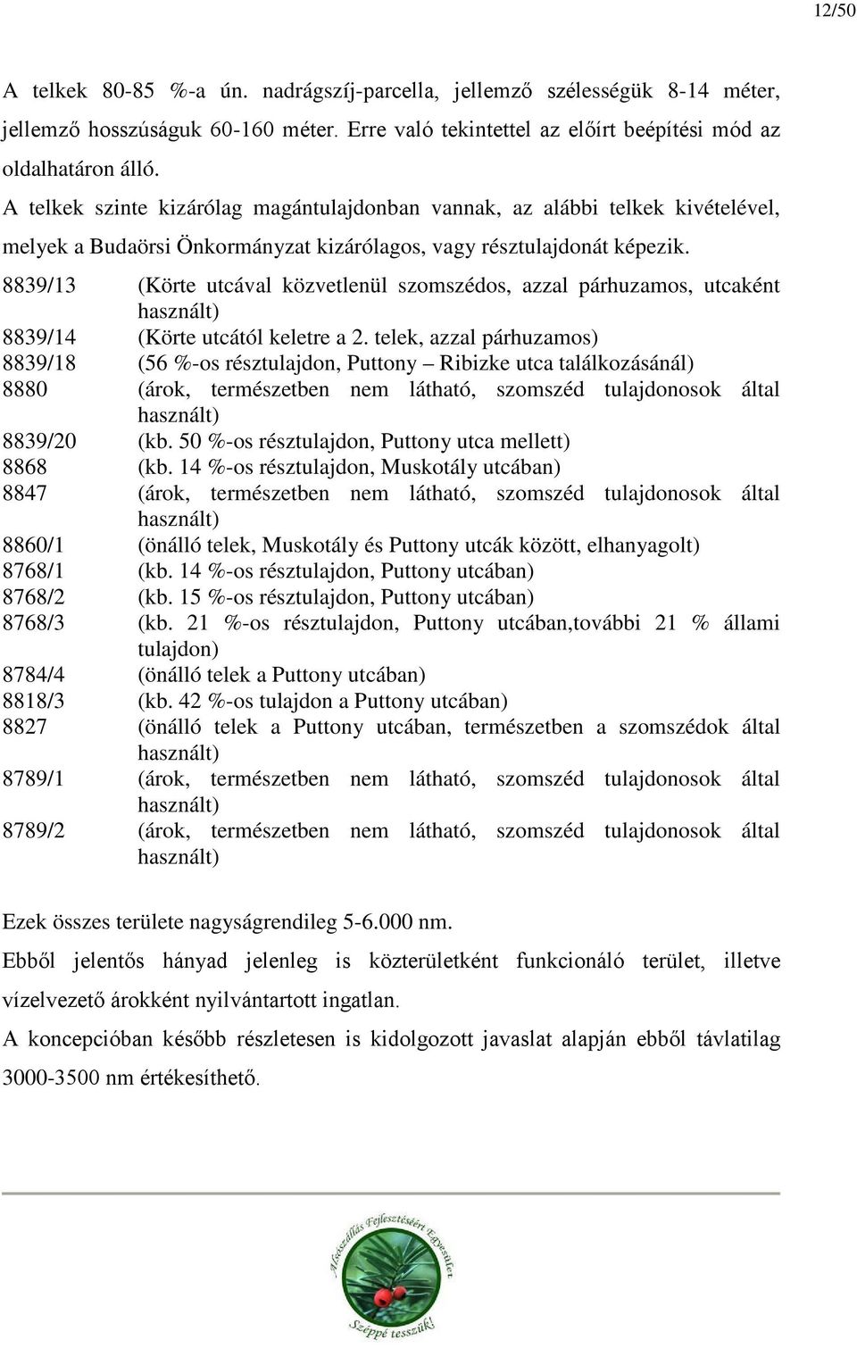 8839/13 (Körte utcával közvetlenül szomszédos, azzal párhuzamos, utcaként használt) 8839/14 (Körte utcától keletre a 2.