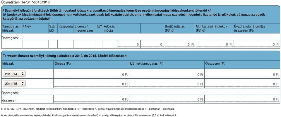 idő Kategória Licensz / megnevezés Új? Adózás módja Bruttó juttatás (Ft/hó) Munkáltatói járulékok (Ft/hó) Évadra jutó ráfordítás összesen (Ft) Tervezett összes személyi költség alakulása a 2013.