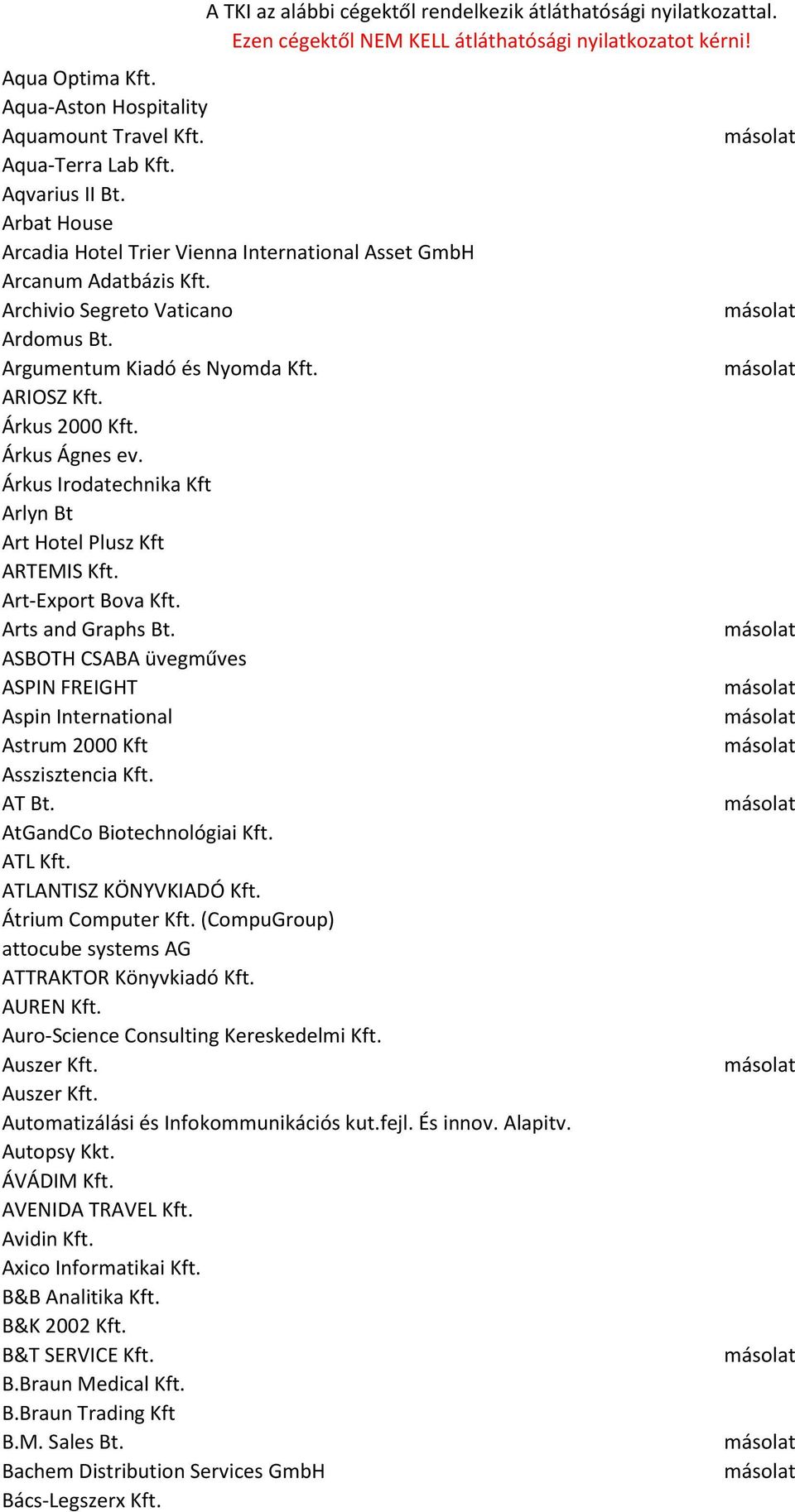 Arts and Graphs Bt. ASBOTH CSABA üvegműves ASPIN FREIGHT Aspin International Astrum 2000 Kft Asszisztencia Kft. AT Bt. AtGandCo Biotechnológiai Kft. ATL Kft. ATLANTISZ KÖNYVKIADÓ Kft.