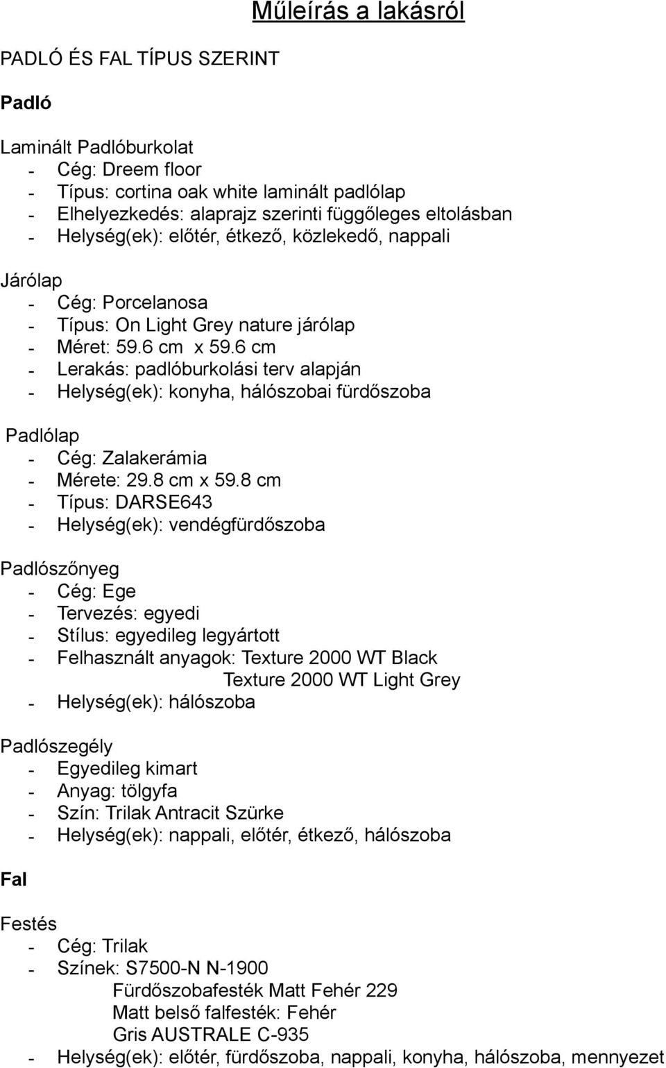 6 cm - Lerakás: padlóburkolási terv alapján - Helység(ek): konyha, hálószobai fürdőszoba Padlólap - Cég: Zalakerámia - Mérete: 29.8 cm x 59.