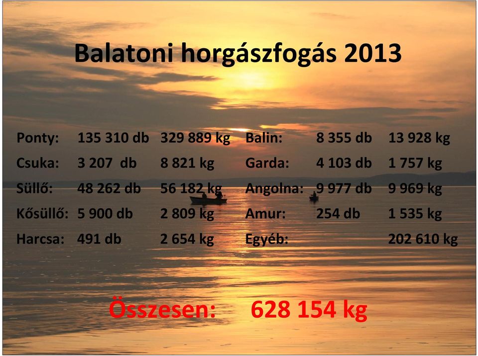 56 182 kg Angolna: 9 977 db 9 969 kg Kősüllő: 5 900 db 2 809 kg Amur: 254