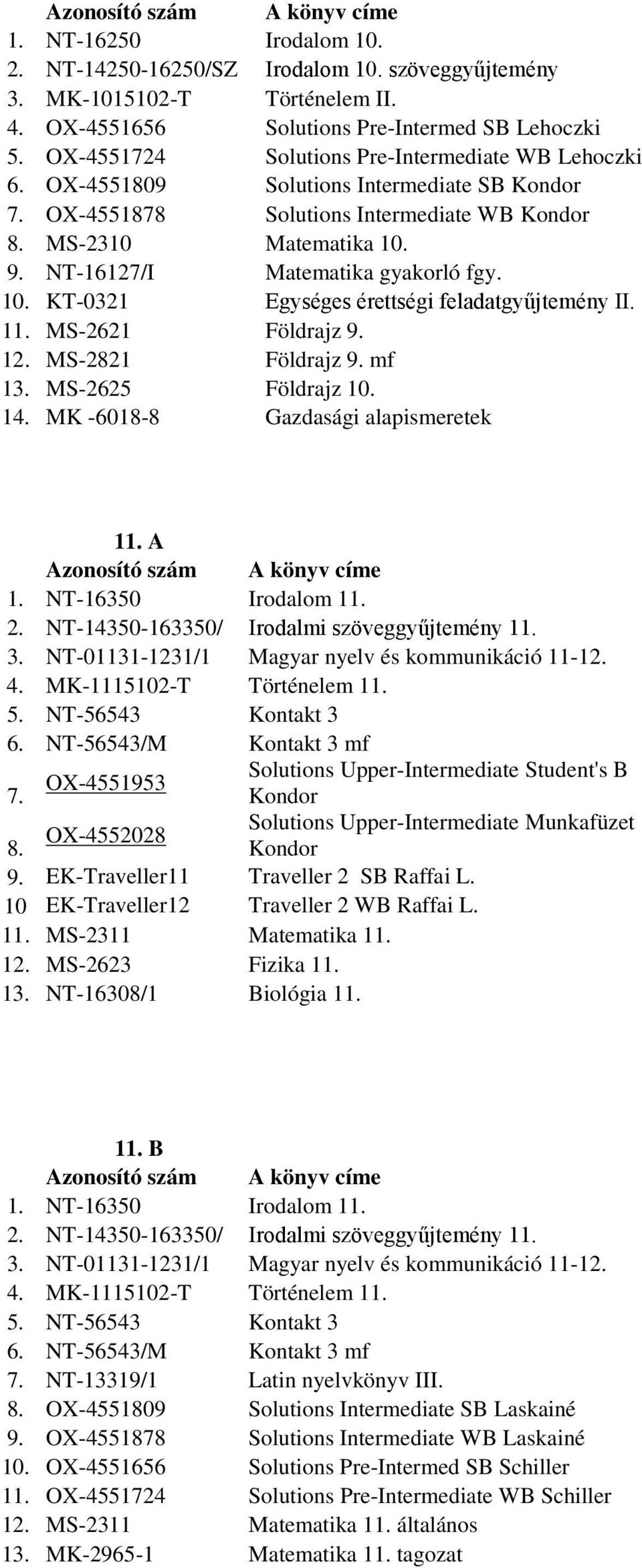 MK -6018-8 Gazdasági alapismeretek 11. A 5. NT-56543 Kontakt 3 6. NT-56543/M Kontakt 3 mf Solutions Upper-Intermediate Student's B OX-4551953 7.