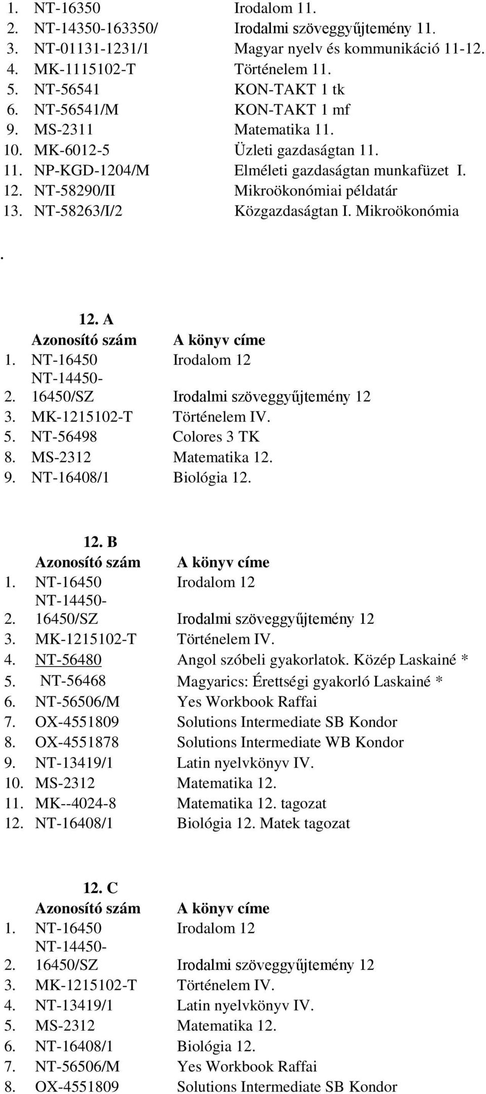 NT-56480 Angol szóbeli gyakorlatok. Közép Laskainé * 5. NT-56468 Magyarics: Érettségi gyakorló Laskainé * 6. NT-56506/M Yes Workbook Raffai 7. OX-4551809 Solutions Intermediate SB Kondor 8.