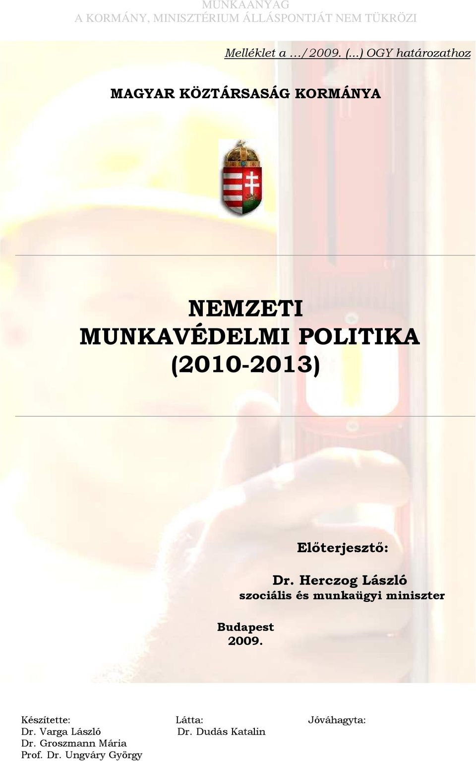 NEMZETI MUNKAVÉDELMI POLITIKA (2010-2013)