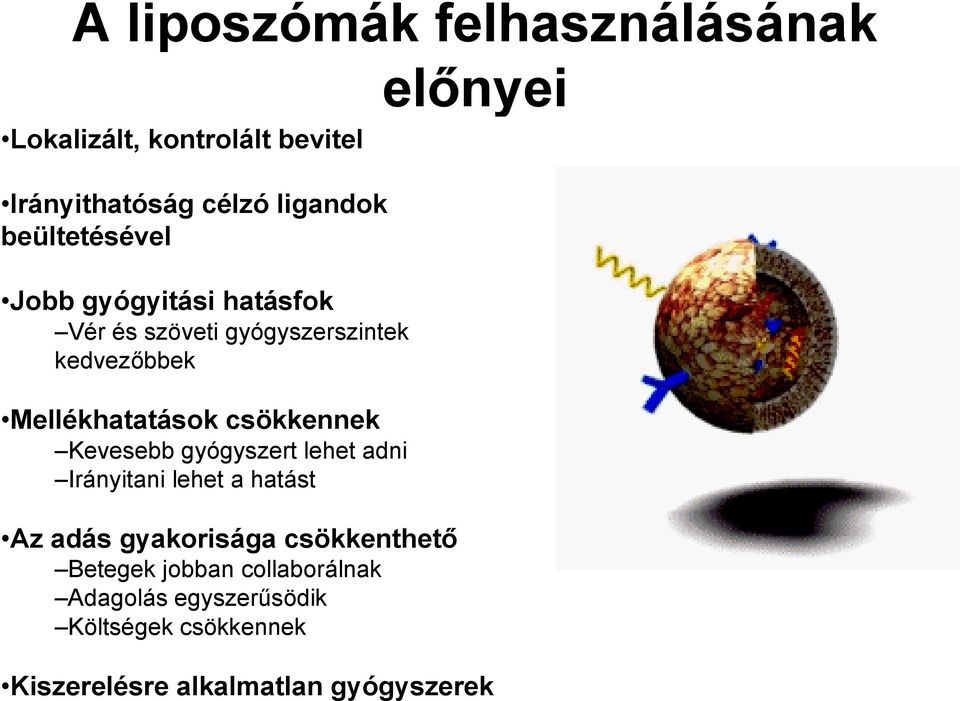 kedvezőbbek Mellékhatatások csökkennek Kevesebb gyógyszert lehet adni Irányitani lehet a hatást Az