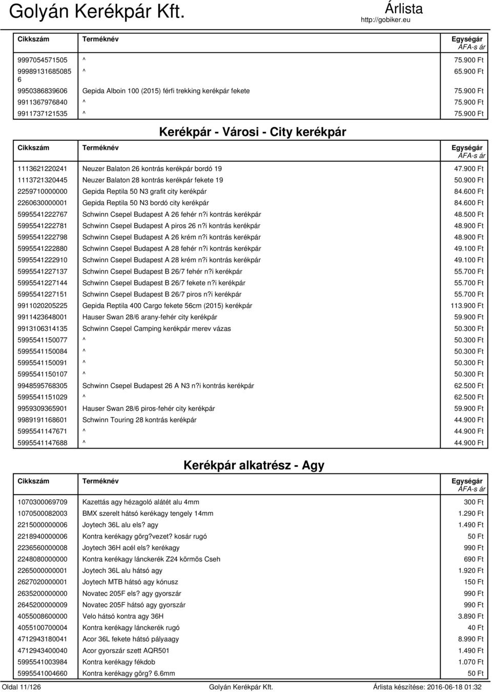 900 Ft 2259710000000 Gepida Reptila 50 N3 grafit city kerékpár 84.600 Ft 2260630000001 Gepida Reptila 50 N3 bordó city kerékpár 84.600 Ft 5995541222767 Schwinn Csepel Budapest A 26 fehér n?