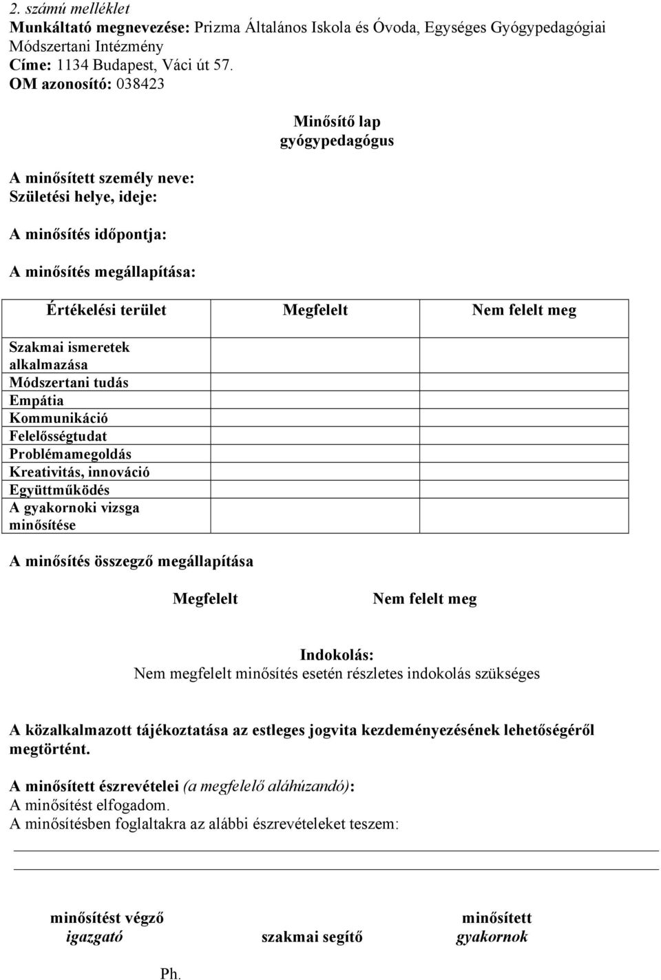 Szakmai ismeretek alkalmazása Módszertani tudás Empátia Kommunikáció Felelősségtudat Problémamegoldás Kreativitás, innováció Együttműködés A gyakornoki vizsga minősítése A minősítés összegző