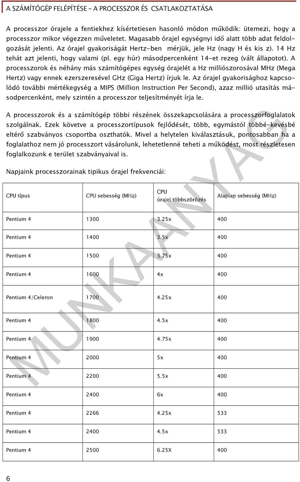 A processzorok és néhány más számítógépes egység órajelét a Hz milliószorosával MHz (Mega Hertz) vagy ennek ezerszeresével GHz (Giga Hertz) írjuk le.