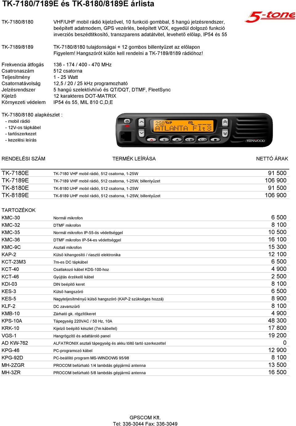 Hangszórót külön kell rendelni a TK-7189/8189 rádióhoz!