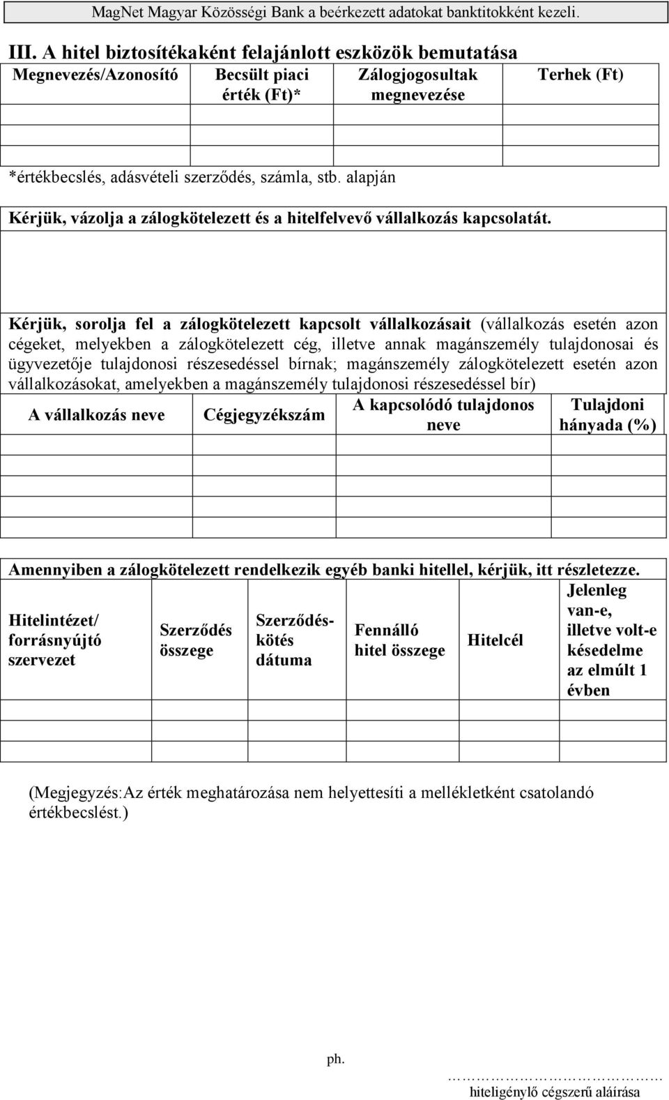 Kérjük, sorolja fel a zálogkötelezett kapcsolt vállalkozásait (vállalkozás esetén azon cégeket, melyekben a zálogkötelezett cég, illetve annak magánszemély tulajdonosai és ügyvezetője tulajdonosi