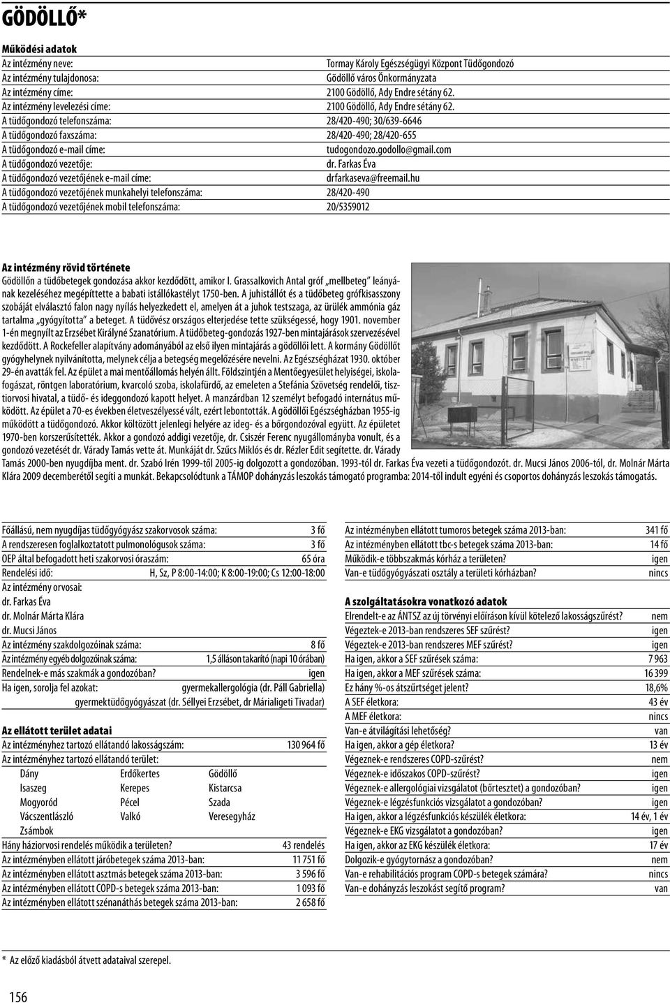 A tüdőgondozó telefonszáma: 28/420-490; 30/639-6646 A tüdőgondozó faxszáma: 28/420-490; 28/420-655 A tüdőgondozó e-mail címe: tudogondozo.godollo@gmail.com A tüdőgondozó vezetője: dr.