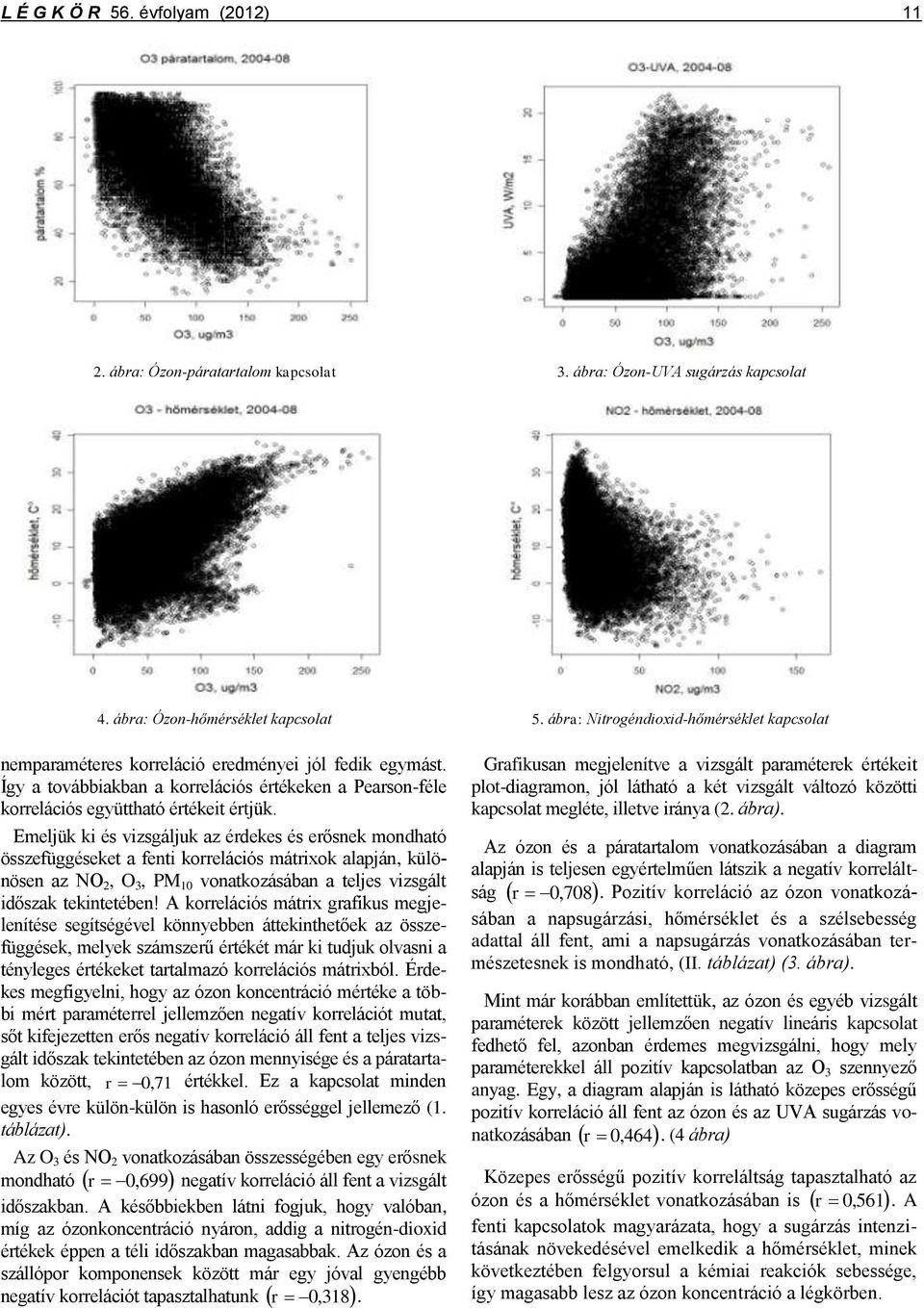 Emeljük ki és vizsgáljuk az érdekes és erősnek mondható összefüggéseket a fenti korrelációs mátrixok alapján, különösen az NO 2, O 3, PM 10 vonatkozásában a teljes vizsgált időszak tekintetében!