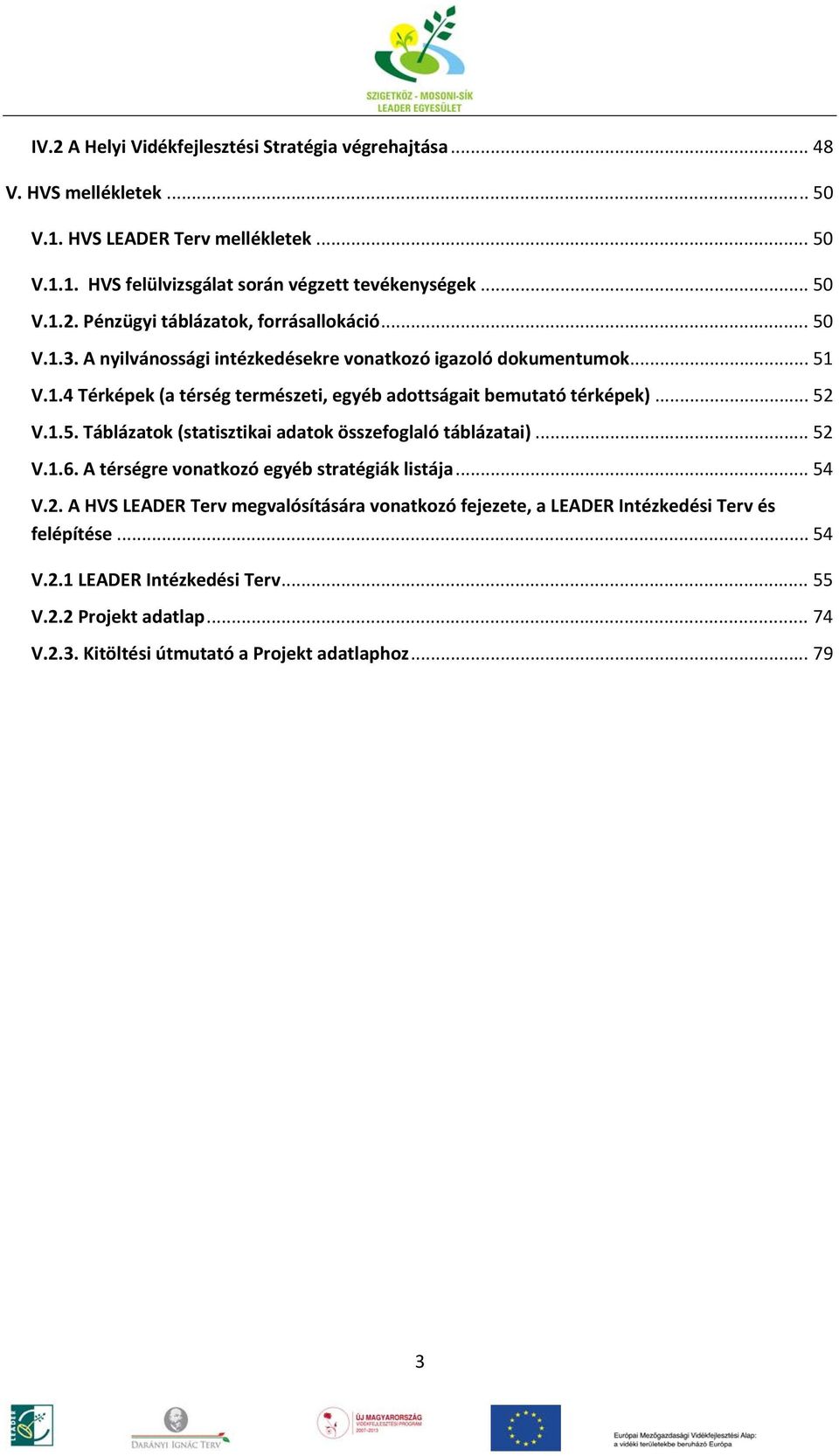 .. 52 V.1.6. A térségre vonatkozó egyéb stratégiák listája... 54 V.2. A HVS LEADER Terv megvalósítására vonatkozó fejezete, a LEADER Intézkedési Terv és felépítése... 54 V.2.1 LEADER Intézkedési Terv.