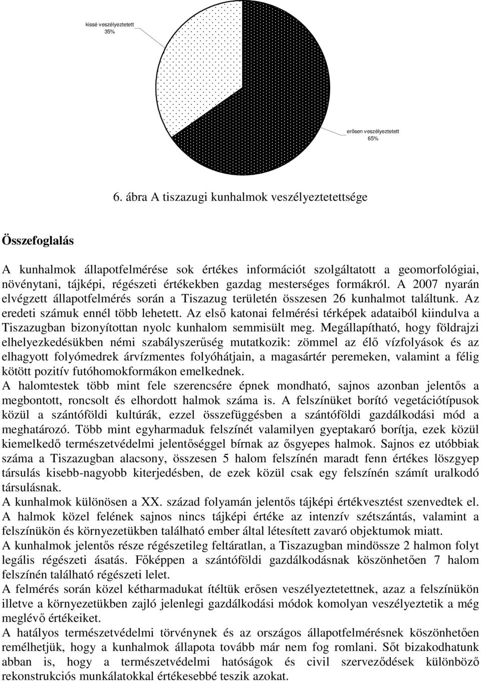 mesterséges formákról. A 2007 nyarán elvégzett állapotfelmérés során a Tiszazug területén összesen 26 kunhalmot találtunk. Az eredeti számuk ennél több lehetett.