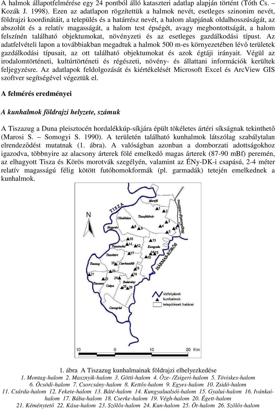 magasságát, a halom test épségét, avagy megbontottságát, a halom felszínén található objektumokat, növényzeti és az esetleges gazdálkodási típust.