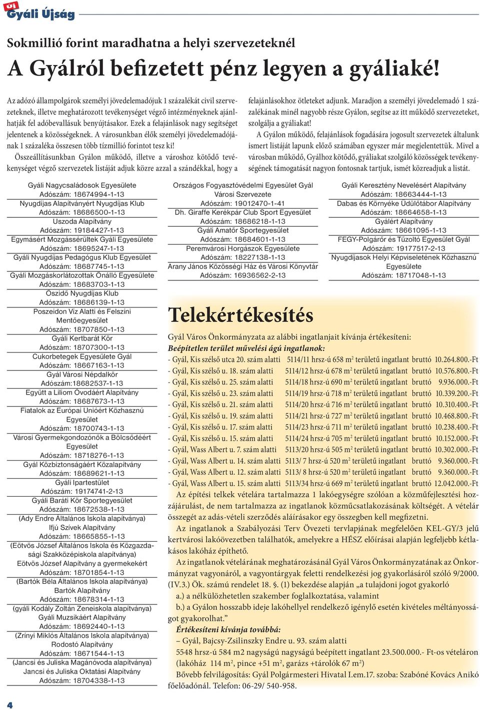 Ezek a felajánlások nagy segítséget jelentenek a közösségeknek. A városunkban élők személyi jövedelemadójának 1 százaléka összesen több tízmillió forintot tesz ki!