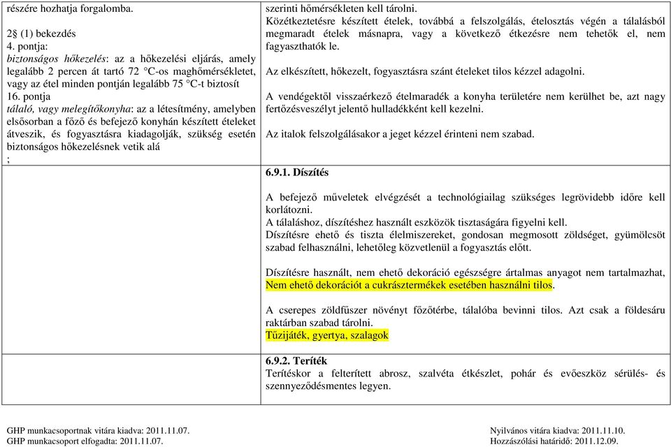 pontja tálaló, vagy melegítőkonyha: az a létesítmény, amelyben elsősorban a főző és befejező konyhán készített ételeket átveszik, és fogyasztásra kiadagolják, szükség esetén biztonságos hőkezelésnek