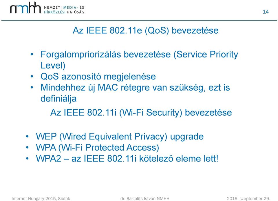 azonosító megjelenése Mindehhez új MAC rétegre van szükség, ezt is definiálja Az