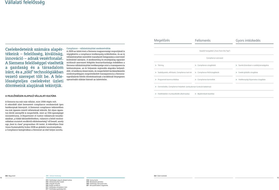 Compliance vállalatirányítási szerkezetváltás A 2009-as üzleti évet a Siemens magyarországi csoportjánál is végigkísérte a compliance tevékenység működtetése, és az új vállalatirányítási szemlélet