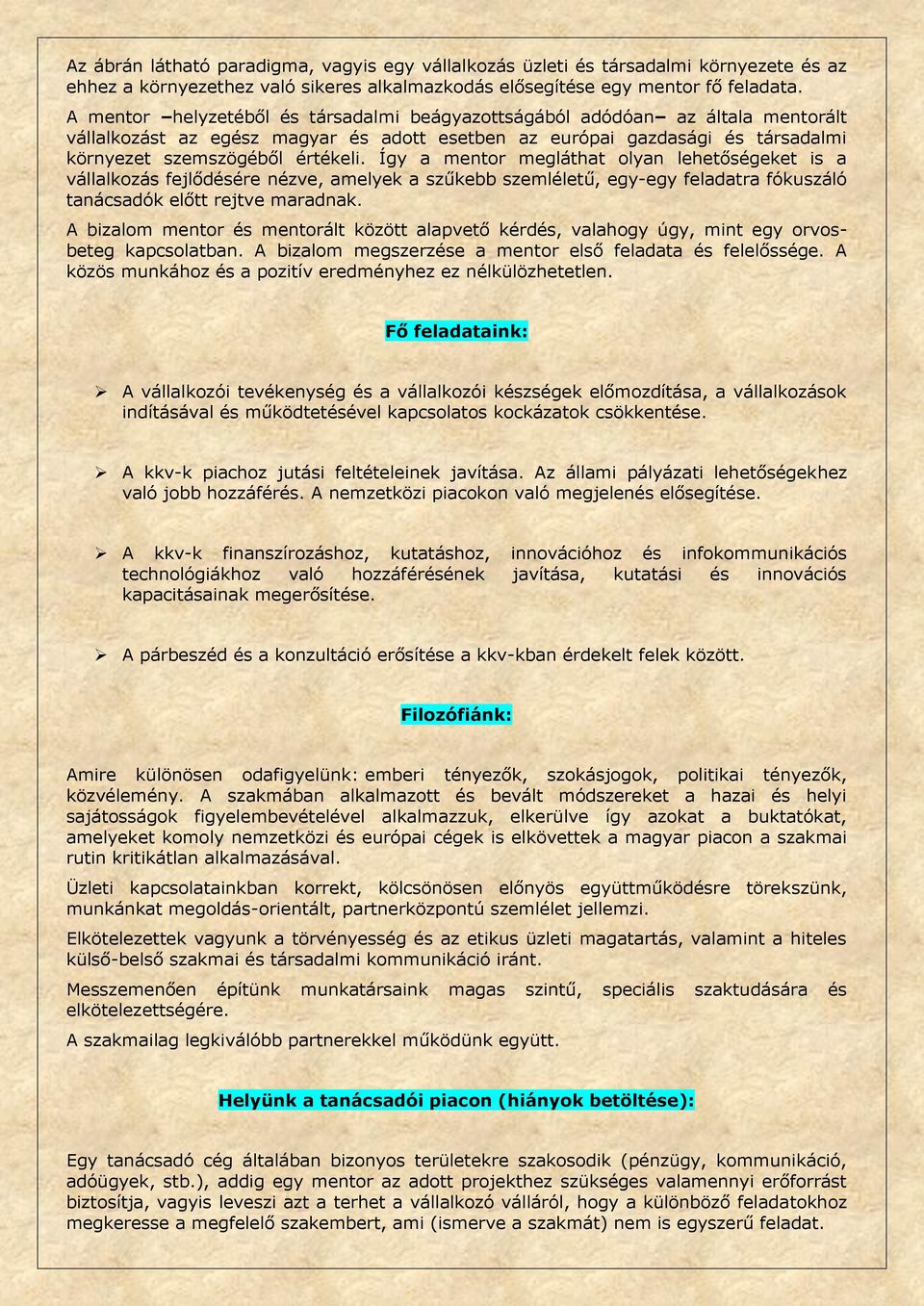 Így a mentor megláthat olyan lehetőségeket is a vállalkozás fejlődésére nézve, amelyek a szűkebb szemléletű, egy-egy feladatra fókuszáló tanácsadók előtt rejtve maradnak.
