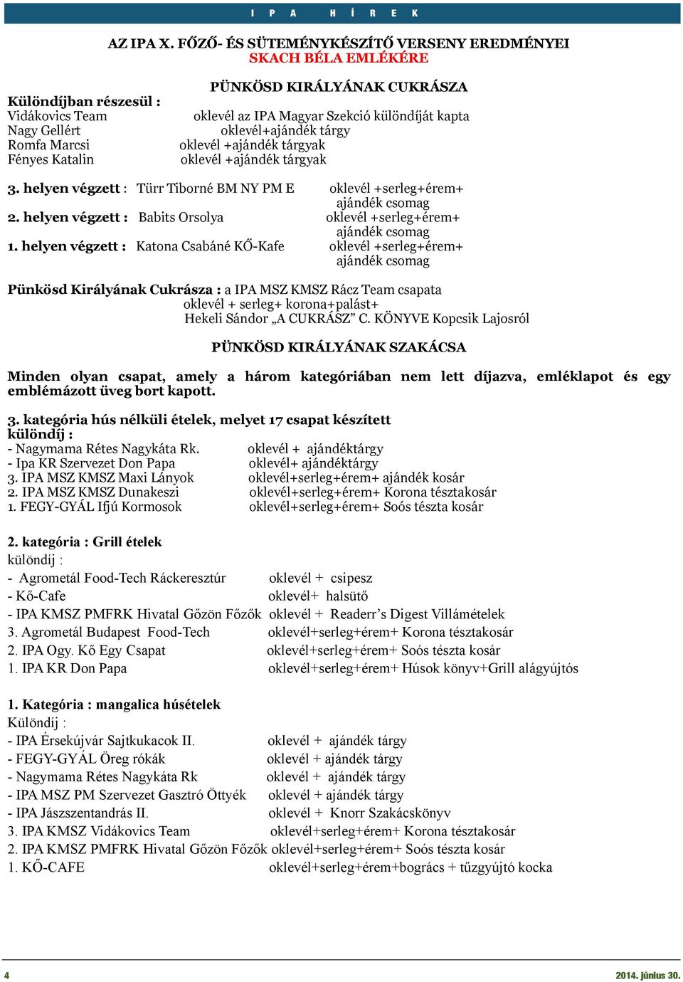 oklevél+ajándék tárgy Romfa Marcsi oklevél +ajándék tárgyak Fényes Katalin oklevél +ajándék tárgyak 3. helyen végzett : Türr Tiborné BM NY PM E oklevél +serleg+érem+ ajándék csomag 2.