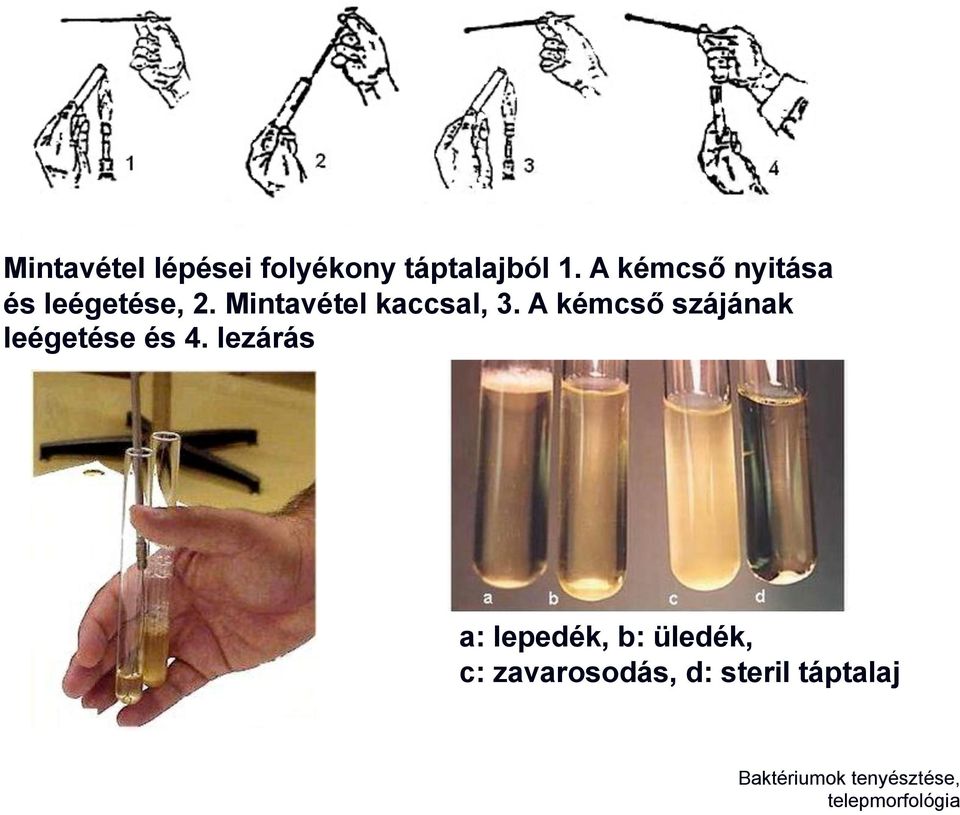 A kémcső szájának leégetése és 4.