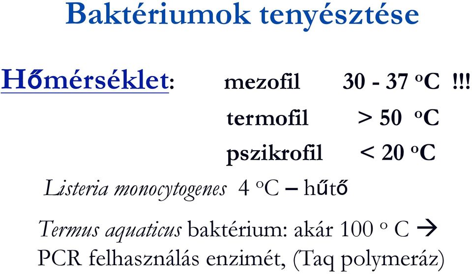 C hűtő > 50 o C < 20 o C Termus aquaticus baktérium: