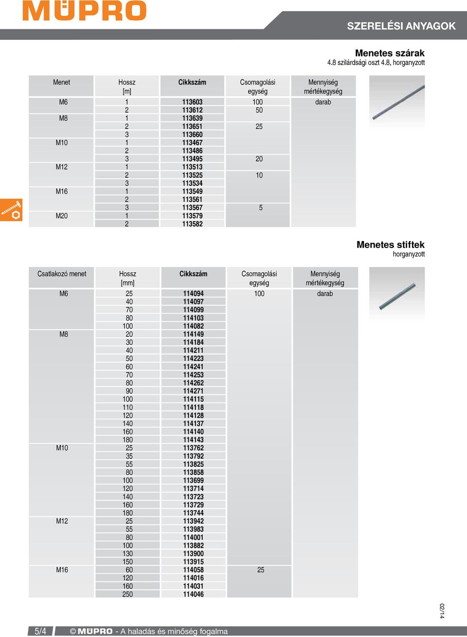 113579 2 113582 es stiftek Csatlakozó menet Hossz M6 25 114094 100 darab 40 114097 70 114099 80 114103 100 114082 M8 20 114149 30 114184 40 114211 50 114223 60 114241 70 114253 80 114262 90