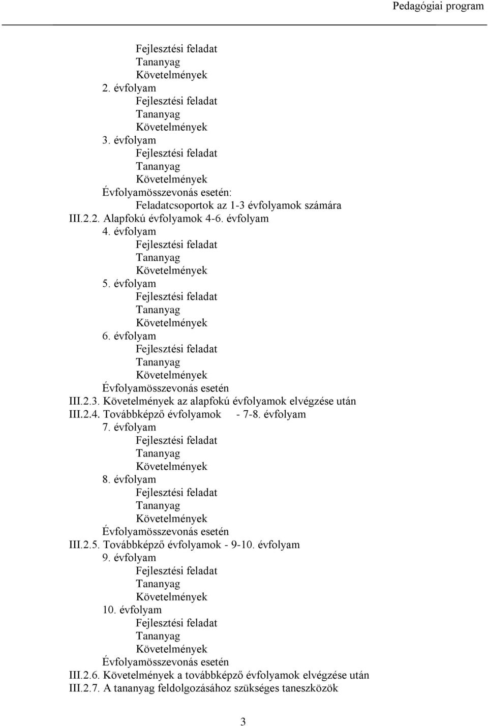 évfolyam Fejlesztési feladat Tananyag Követelmények 5. évfolyam Fejlesztési feladat Tananyag Követelmények 6. évfolyam Fejlesztési feladat Tananyag Követelmények Évfolyamösszevonás esetén III.2.3.