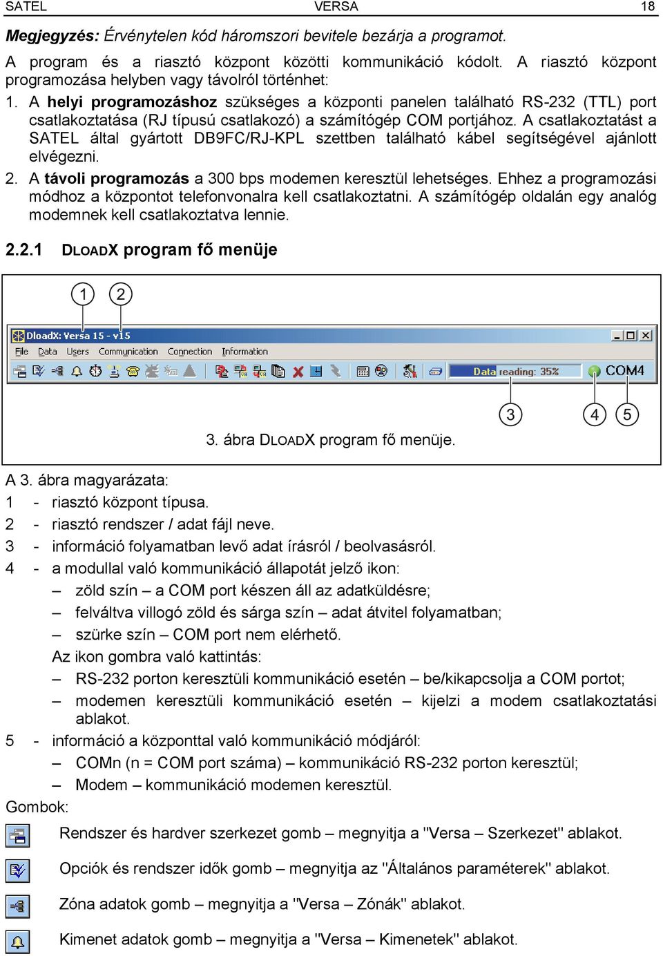 A helyi programozáshoz szükséges a központi panelen található RS-232 (TTL) port csatlakoztatása (RJ típusú csatlakozó) a számítógép COM portjához.