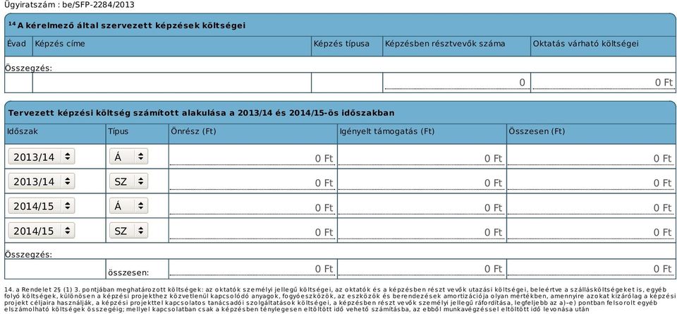 pontjában meghatározott költségek: az oktatók személyi jellegű költségei, az oktatók és a képzésben részt vevők utazási költségei, beleértve a szállásköltségeket is, egyéb folyó költségek, különösen