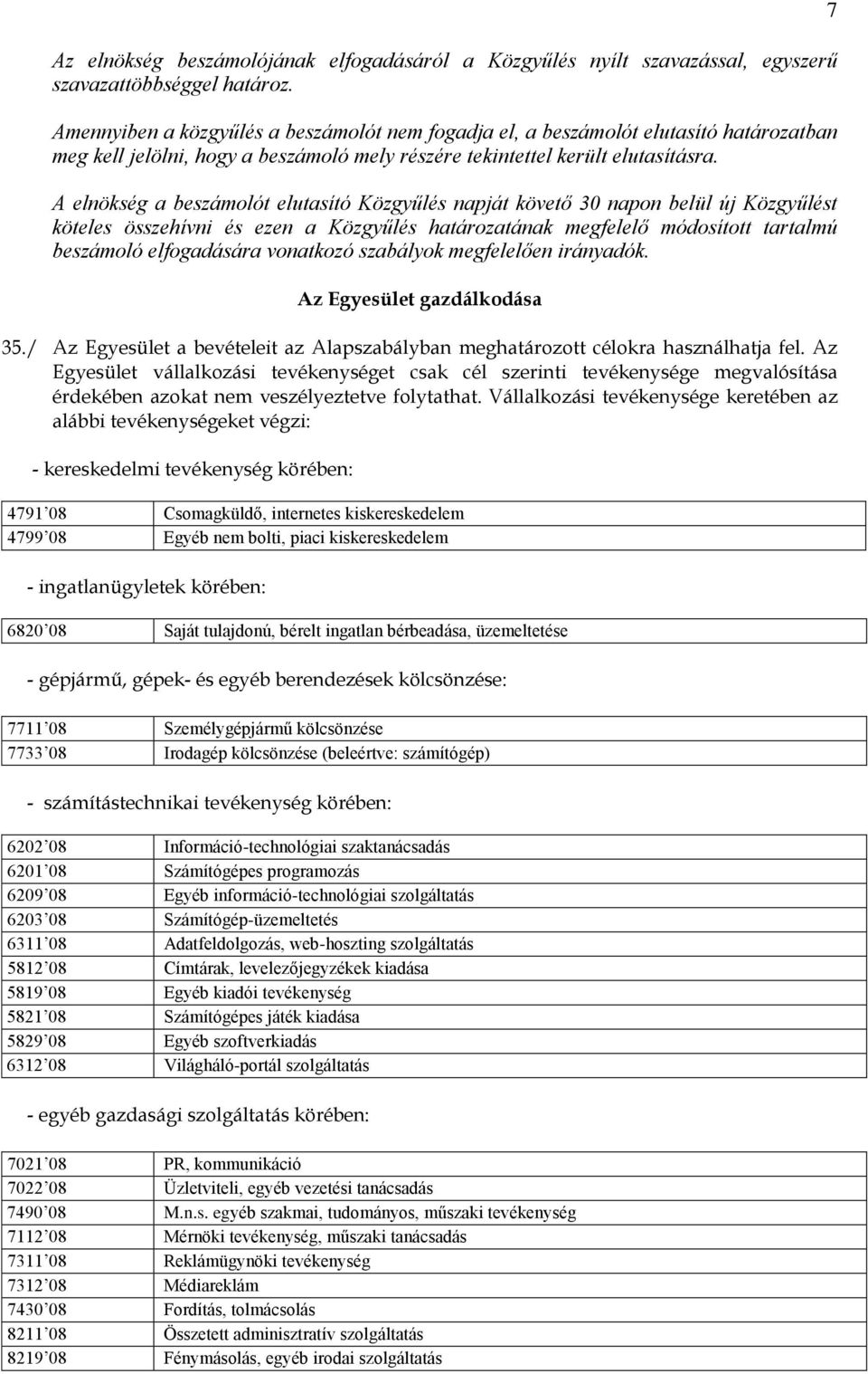 A elnökség a beszámolót elutasító Közgyűlés napját követő 30 napon belül új Közgyűlést köteles összehívni és ezen a Közgyűlés határozatának megfelelő módosított tartalmú beszámoló elfogadására