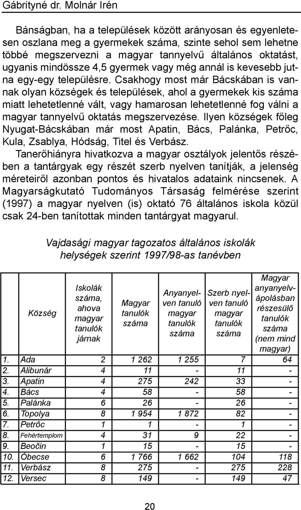 mindössze 4,5 gyermek vagy még annál is kevesebb jutna egy-egy településre.