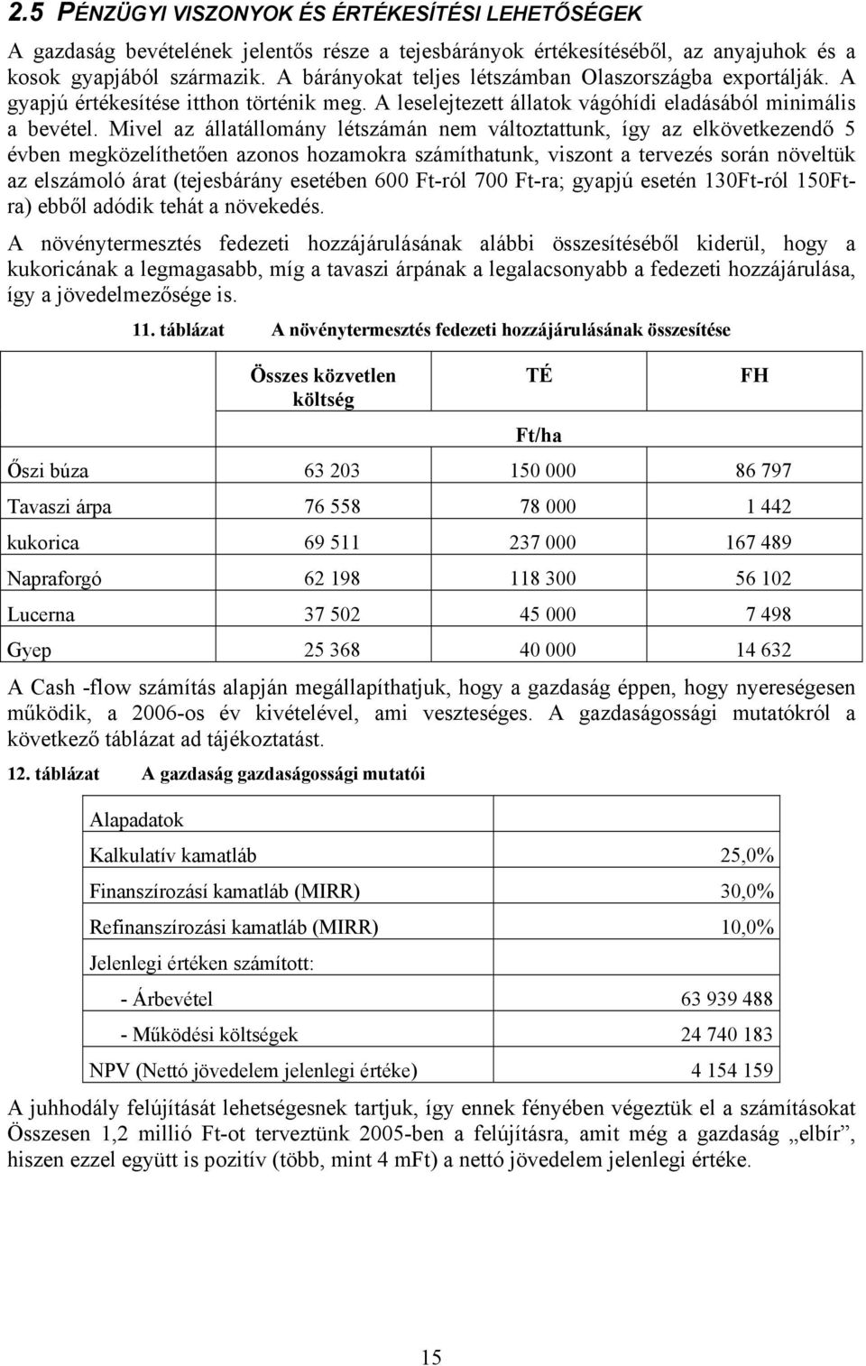 Mivel az állatállomány létszámán nem változtattunk, így az elkövetkezendő 5 évben megközelíthetően azonos hozamokra számíthatunk, viszont a tervezés során növeltük az elszámoló árat (tejesbárány