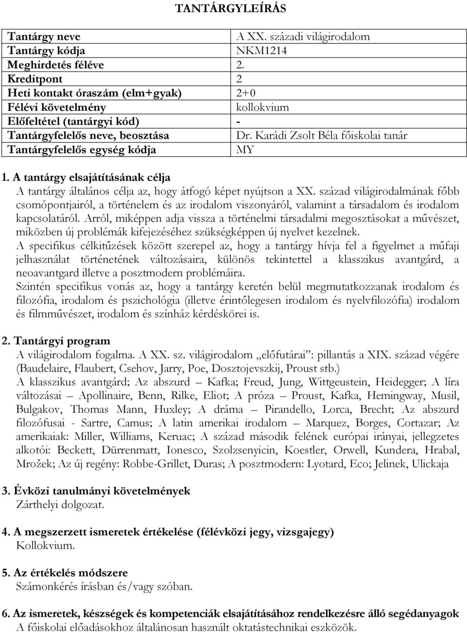 század világirodalmának főbb csomópontjairól, a történelem és az irodalom viszonyáról, valamint a társadalom és irodalom kapcsolatáról.