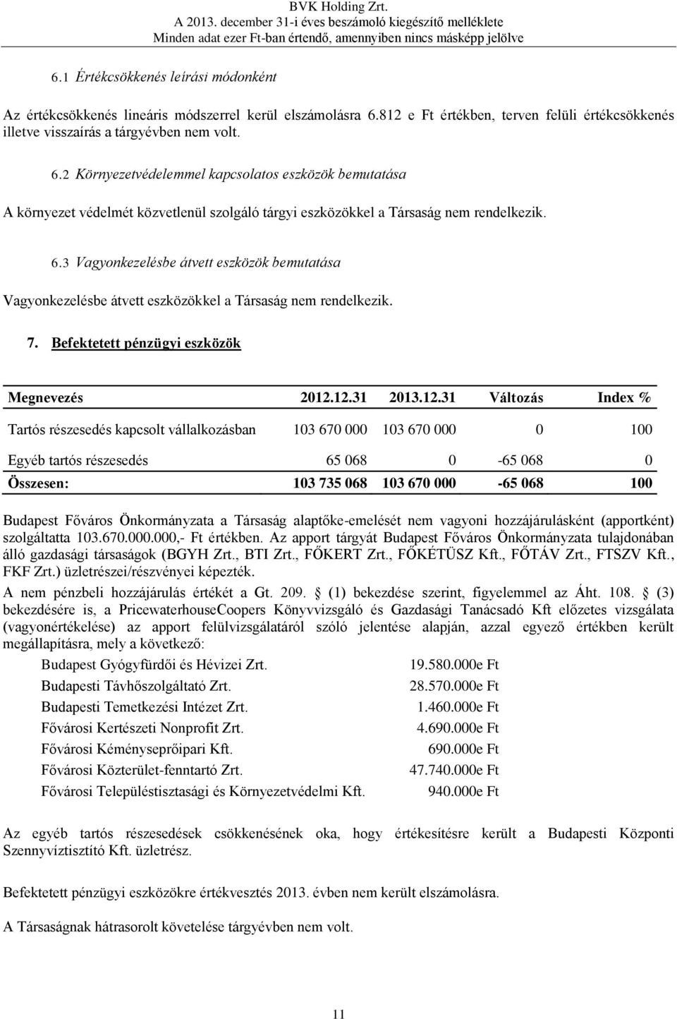 2 Környezetvédelemmel kapcsolatos eszközök bemutatása A környezet védelmét közvetlenül szolgáló tárgyi eszközökkel a Társaság nem rendelkezik. 6.