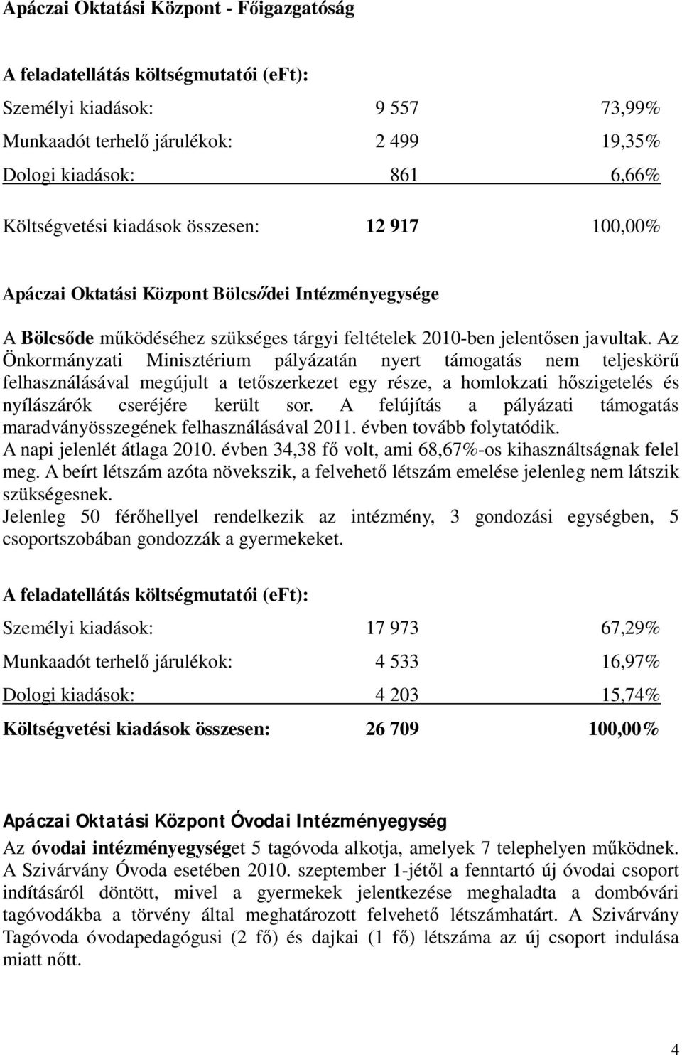 Az Önkormányzati Minisztérium pályázatán nyert támogatás nem teljeskörű felhasználásával megújult a tetőszerkezet egy része, a homlokzati hőszigetelés és nyílászárók cseréjére került sor.