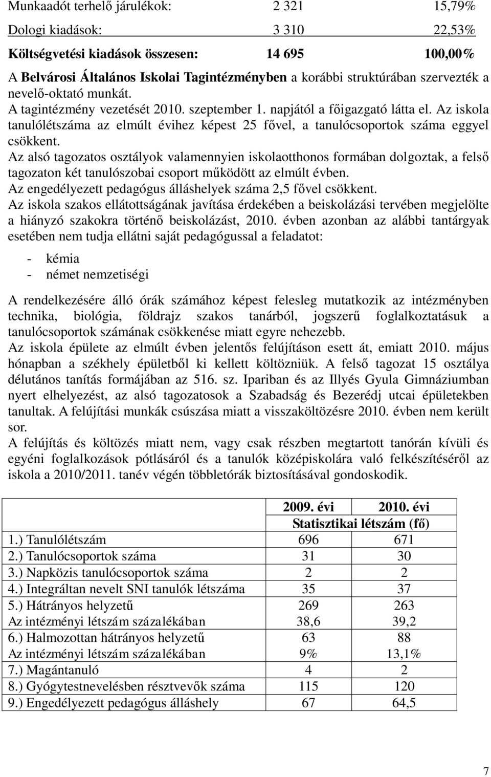 Az alsó tagozatos osztályok valamennyien iskolaotthonos formában dolgoztak, a felső tagozaton két tanulószobai csoport működött az elmúlt évben.