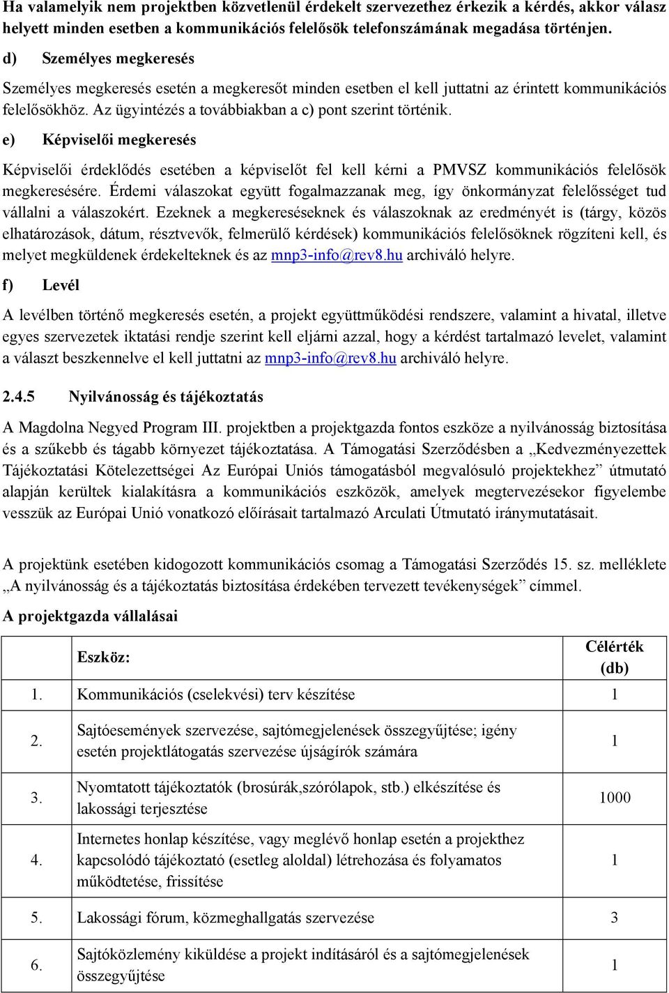 e) Képviselői megkeresés Képviselői érdeklődés esetében a képviselőt fel kell kérni a PMVSZ kommunikációs felelősök megkeresésére.