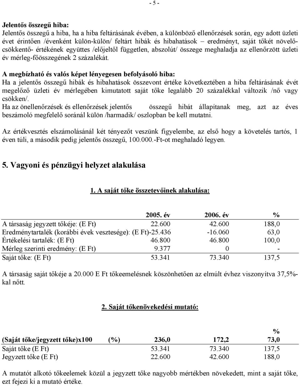 A megbízható és valós képet lényegesen befolyásoló hiba: Ha a jelentős összegű hibák és hibahatások összevont értéke következtében a hiba feltárásának évét megelőző üzleti év mérlegében kimutatott